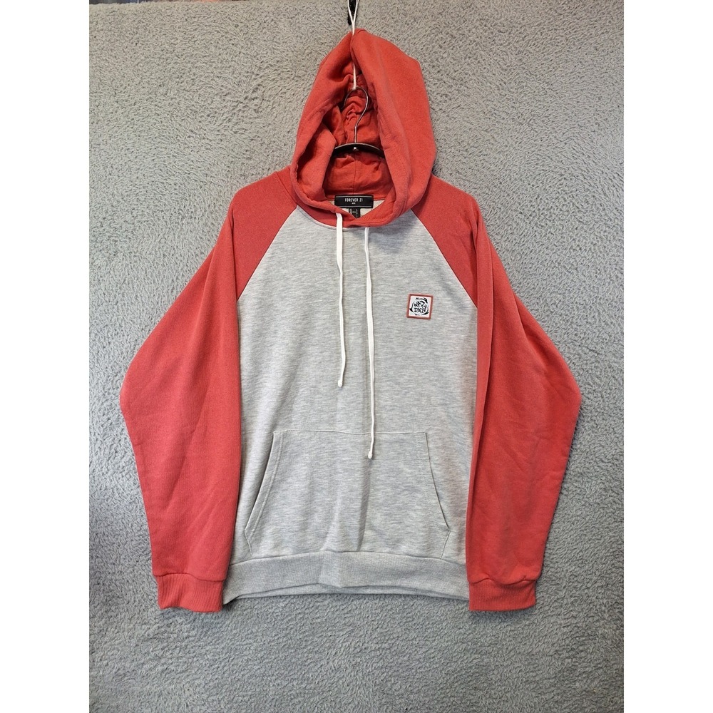 Forever 21 Hazy Daze Raglan Hoodie Mens Large Gray Colorblock Cotton Long Sleeve